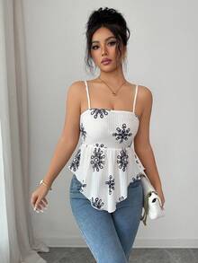 GlowEve 优雅都市时尚新款杏色雪花印花无袖A字短款吊带背心，适合日常穿着、婚礼、晚宴、通勤、毕业派对、节日、假期、约会、聚会、万圣节、圣诞节、新年、感恩节、婚礼等场合。 - 杏色 - 查看 5