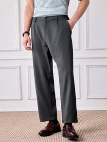 Officeau Pantalones rectos casuales para hombres, de moda y minimalistas, adecuados para otoño/invierno - Gris - Ver 7