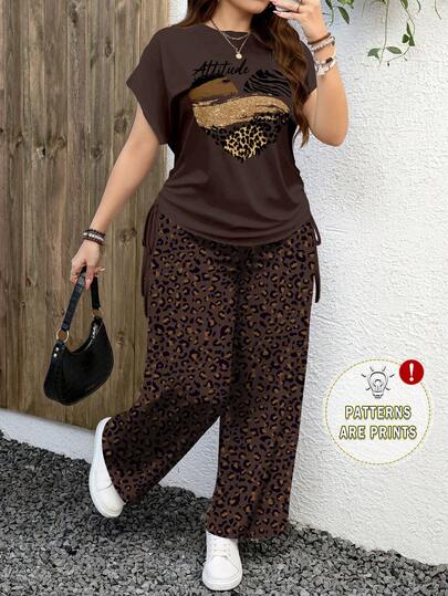 EMERY ROSE Casual Minimalist Leopard Print 2 Pieces Set, Suitable For Summer