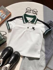 男宝宝夏季休闲可爱撞色针织短袖polo衫，适合生日派对、晚宴、演出、婚礼、迎婴派对、满月庆祝和周岁生日等场合。 - 彩色 - 查看 5
