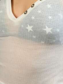 Rina Fox Women's Solid Color Button Design Short Sleeve Fitted Casual T-Shirt - White - View 6
