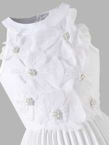 Vestido de fiesta largo con estampado floral 3D y escote halter elegante para niñas en color blanco - Blanco - Ver 7