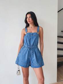 Siren Gaze Women's Blue Denim Overalls, Summer Jumpsuit Shorts, Loose A-Line Shorts, Short Overalls - Medium Wash - View 3