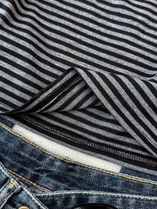 少女短袖灰色条纹二合一蕾丝T恤 - 彩色 - 查看 3