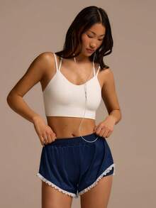 Fluxe Women's Summer Casual Lace Trim Shorts - Navy Blue - View 3