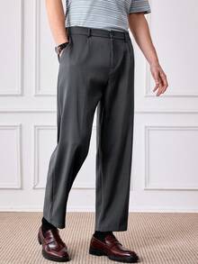 Officeau Pantalones rectos casuales para hombres, de moda y minimalistas, adecuados para otoño/invierno - Gris - Ver 6