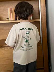 Hapijoa Kids Fall Clothes - Young Boys Printed Crew Neck Knit Short Sleeve T-Shirt, Summer - Beige - View 1