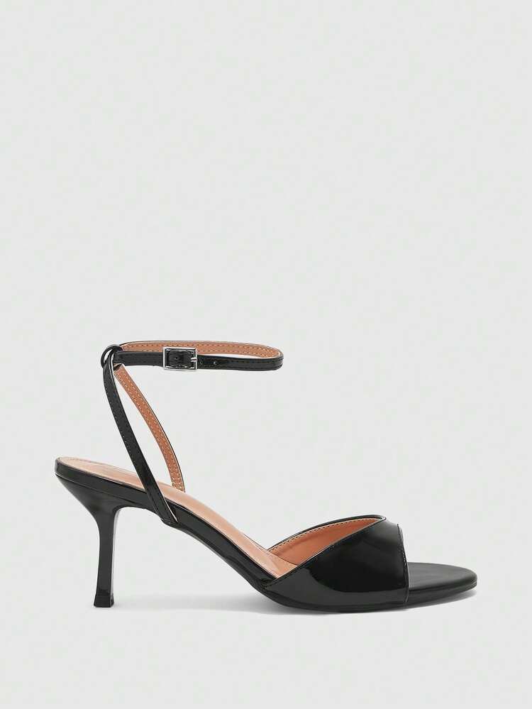 CUCCOO BIZCHIC Women Shoes Women's New Simple Fashion Medium High Heel Color Scheme Paint Heel Thin Square Heel Cross Ankle Strap Round Toe Strap Sexy Versatile Commuter Mirror PU Material Festival Spring Summer Four Seasons Workplace Festival Party Dating Street Fashion Classic Sandals Elegant Temperament Women's Shoes Spring Shoes Summer Shoes