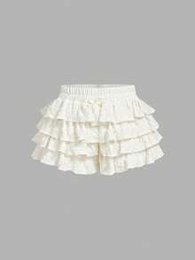 SHEIN MOD Váy xếp tầng bèo nhún eo chun có trang trí nơ dành cho nữ. - Màu be - Xem 5