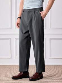 Officeau Pantalones rectos casuales para hombres, de moda y minimalistas, adecuados para otoño/invierno - Gris - Ver 1