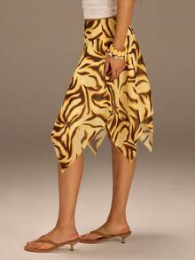 Athîral 女士不对称下摆印花中长裙 - 黃色 - 查看 6