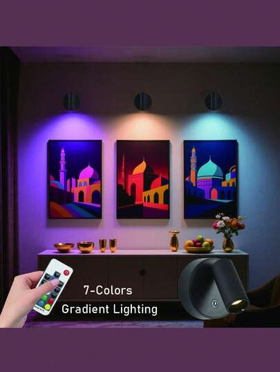 1 PC Remote-Controlled Spotlight, Decorative Wall Light With Touch Control, 7-Color RGB With Dimming Capability, Night Illumination, Suitable For Wall Art And Tree Decoration, Rechargeable Light.