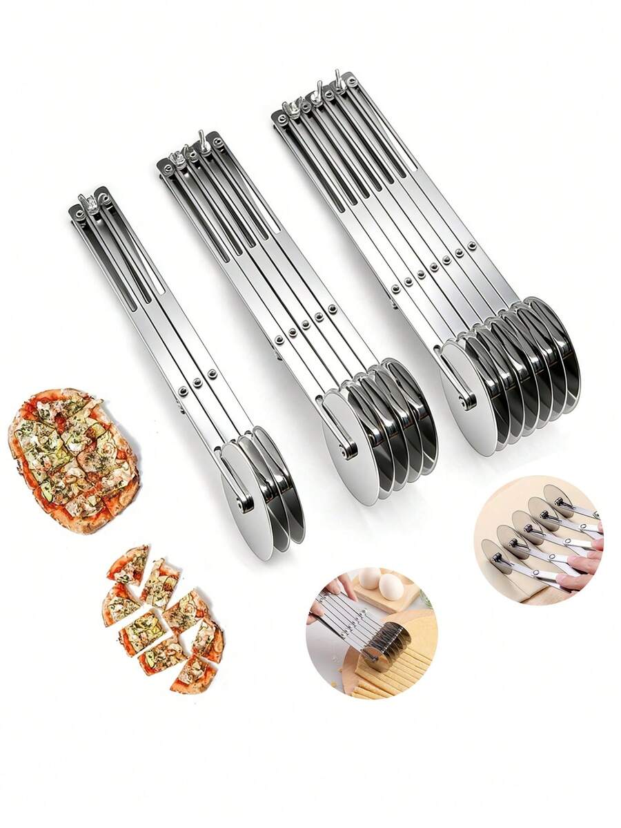Stainless Steel Pizza Cutter, Adjustable Thickness, Multi-Functional For Noodles, Dough, Pastries - Silver - View 1
