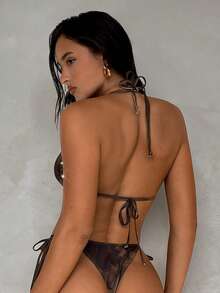 Aloruh 女士夏季新款扎染印花比基尼套装，性感派对音乐节炫彩贝壳装饰女士泳装，女士海滩度假装 - 彩色 - 查看 3