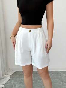 SHEIN PETITE Women's Casual Loose A-Line Bermuda Shorts - White - View 4