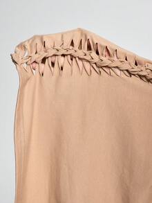 ROMWE Hippie Vestido curto sexy com estampa floral vazada e alças finas, perfeito para festivais de música country. - Caqui - Ver 8