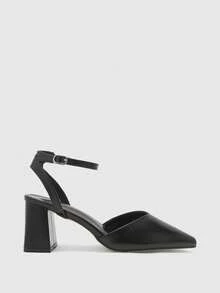 CUCCOO BIZCHIC 女士尖头搭扣设计时尚高跟鞋，适合日常穿着 - 黑色 - 查看 2