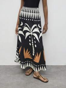 Maija Women's Black Coconut Tree Vacation Style Print High Waist Casual Vacation Skirt For Spring/Summer Relaxing On The Beach Going Out Vacation Outfits Healing Commuting Style Comfy Soft Power - Multicolor - View 5