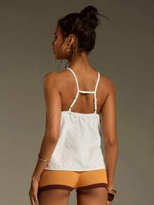 Athîral Women's Casual White Jacquard Plaid Sleeveless Off-Shoulder Denim Blouse, Spring/Summer - White - View 2