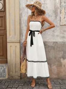 Brillora Damen Lässig Taillengürtel rückenfrei Trägerkleid, Sommer - Schwarz und Weiss - Übersicht 14