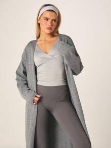 MISSGUIDED Longline Open Front Knitted Cardigan With Ribbed Cuffs And Relaxed Fit For Layering Fall Winter Casual Outerwear - Grey - View 4