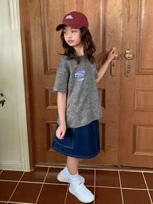 Dazy Kids Tween Girls' Casual Letter Print Short Sleeve T-Shirt, Summer - Dark Grey - View 3