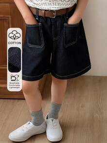 DAZY 夏季少女牛仔短裤 - 深色水洗藍 - 查看 1