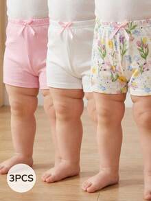 SHEIN 3件套婴幼儿男女通用休闲卡通兔子印花裤，适合春夏季日常穿着、外出和居家使用，0-3岁 - 彩色 - 查看 3