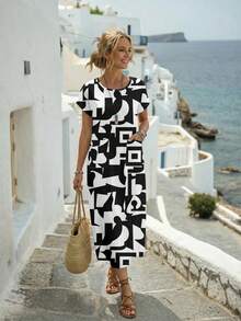 EMERY ROSE Women's Round Neck All-Over Print Casual Party & Travel Dress - Multicolor - View 5