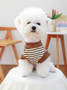 PETCIRCLE 宠物服装 1 件装，适用于犬猫，可爱时尚，适合小型犬幼犬，舒适复古无袖设计，咖啡条纹 - 彩色 - 查看 4