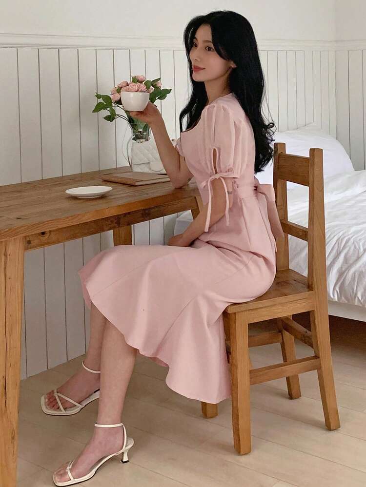 Women's Formal V-Neck Waist Cinched Mermaid Midi Dress Sundress Summer