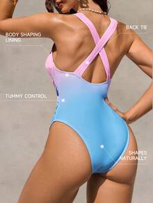 Shapewave 女士渐变深V交叉褶皱连体衣 - 彩色 - 查看 2