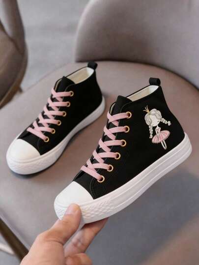 zapatillas de lona para niñas botín rosa negro blanco con una figura de bailarina color básicos confort 100% lona excelente calidad 13 al 21 mx