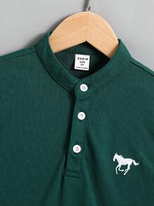 SHEIN 男童夏季立领polo衫 - 墨綠色 - 查看 3