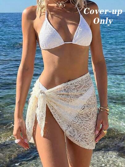 SHEIN MOD 女士纯色蕾丝罩衫及半身裙套装，适合海滩度假