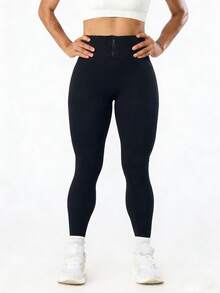 Slayform Quần legging thể thao nữ màu đen không đường may, quần dài đến mắt cá chân thích hợp cho tập yoga ngoài trời, tập thể dục, có khóa kéo. - màu đen - Xem 3