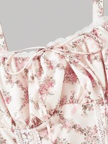 SHEIN MOD Women's Elegant Floral Print Mid-Length Dress, Summer - Pink - View 5