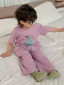 DAZY Ensemble de pyjama avec Top à col rond à manches courtes et pantalon avec imprimé de dessin animé pour jeunes garçons - Prune - Voir 9