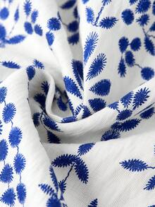 Ellevyn Women's Blue Puff Sleeve Top And All-Over Print Wide Leg Pants Set, Suitable For Casual Daily Wear - Blue - View 6