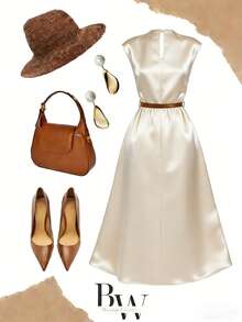 GlowEve Vestido mini elegante y de moda con cuello plisado y unicolor para fiesta - Albaricoque - Ver 2