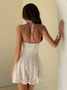 Aloruh Đầm ngắn dáng chữ A thêu họa tiết, viền bèo nhún, thích hợp cho kỳ nghỉ hè dành cho nữ. - Màu be - Xem 2