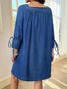 Breezaya Women's Casual Washed Square Collar Denim Dress - Blue - View 2
