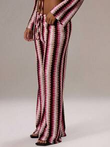 Musera Resort Quần ống rộng dệt kim móc sọc buộc dây phía trước, chỉ có quần này, thích hợp cho kỳ nghỉ xuân hè, phong cách boho gợi cảm, lễ hội Ibiza, đi biển, bơi lội, dự tiệc rave, sinh nhật, đám cưới, màu đen, tiệc mùa thu. - Hồng - Xem 3