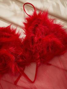 PinupPomp Red Vintage Faux Fur Nightgown, Intimate Gift For Valentine's Day - Red - View 2