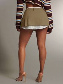 Denimoi Faux Shirting Layered Micro Mini Skirt Sexy Skirts Fashionable - Camel - View 4