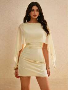 Poéselle 优雅短款蝙蝠袖连衣裙 - 米色 - 查看 8