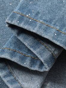 DAZY 西部牛仔风破洞宽松阔腿牛仔裤，亮银色休闲街头风女装，春夏款 - 藍色 - 查看 7