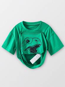 SHEIN 3pcs Young Boys Casual Cute Funny Dinosaur & Bear Print Short Sleeve T-Shirt Outfits,Summer Career Day Kids Clothes For Birthday Parties & School - Multicolor - View 4