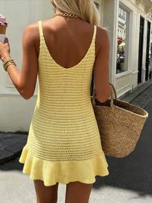 Selianne Elegante vestido corto sin mangas con cuello en V para mujer, primavera/verano - Amarillo claro - Ver 2