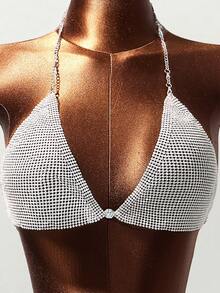 Mistrie 女士时尚性感金属水钻音乐节露背吊带上衣 - 銀色 - 查看 5